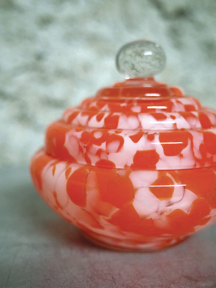 Glass candy maker style Bohemian Czech spatter glass