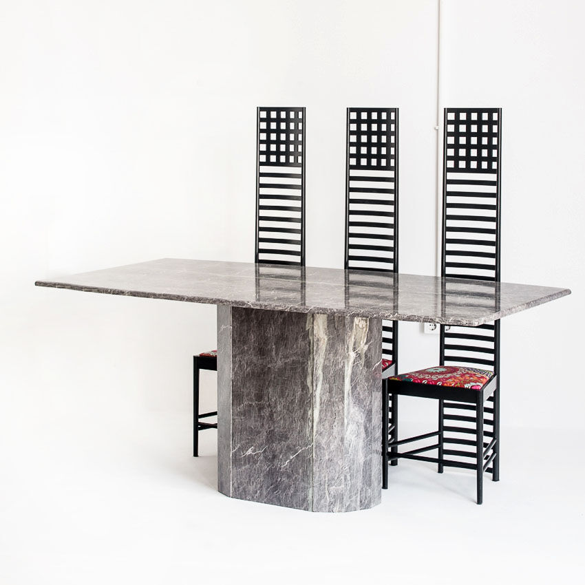 Vintage dining table. Gray marble. Italy, 90s