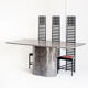 Vintage dining table. Gray marble. Italy, 90s