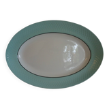 Moulin des loups oval serving dish, white with celadon-colored edges