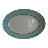 Moulin des loups oval serving dish, white with celadon-colored edges