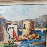 Oil Painting on Cardboard Saint Tropez - La Ponche signed Louis Millet - 60's