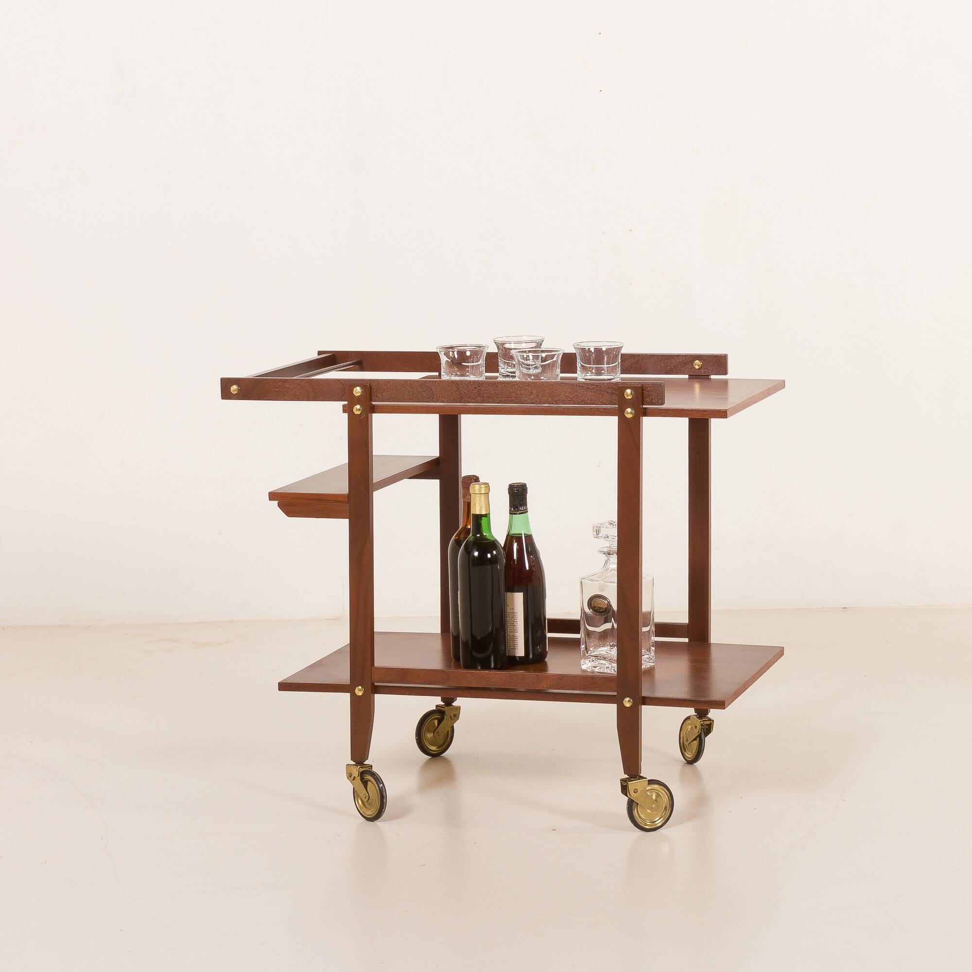 Teak bar cart, serving trolley, 1960s