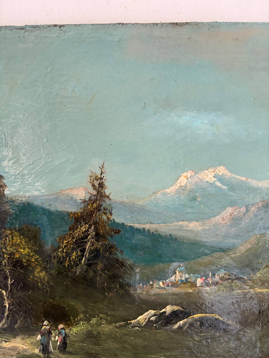 Mountain landscape stroll, oil on canvas signed Rollet.