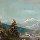 Mountain landscape stroll, oil on canvas signed Rollet.