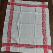 Antique red and white damask thread tablecloth ten napkins 150 X 190 cm