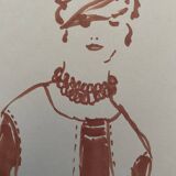 Painting signed in ink fashion engraving "study of a model of a woman's sleeveless vest"