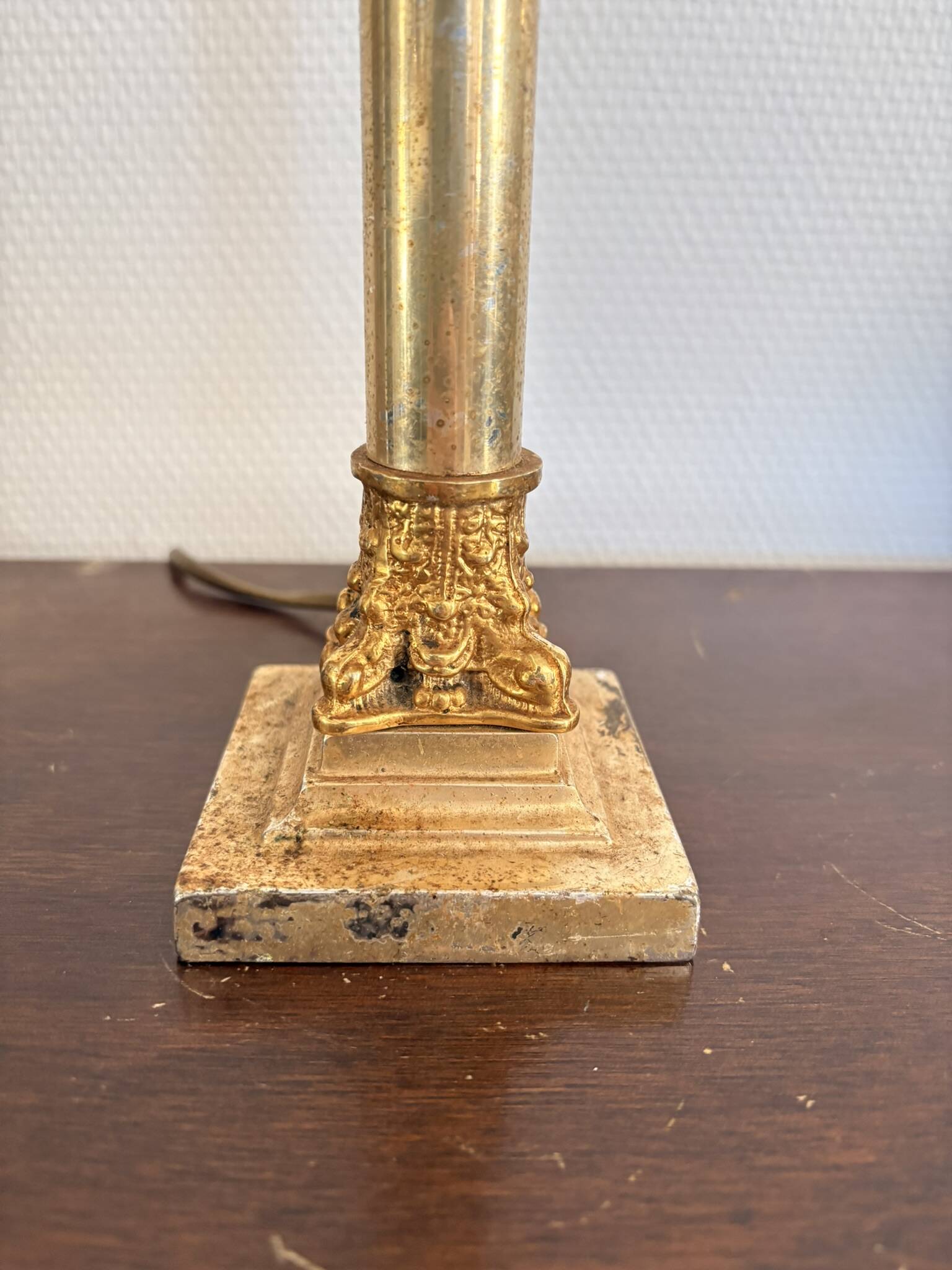 Antique Column Candle Holder Lamp Golden Brass Empire Corinthian Neo-Classical