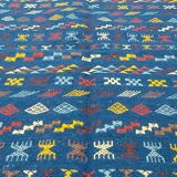 Tapis bleu à motifs berbères fait main 134x208cm