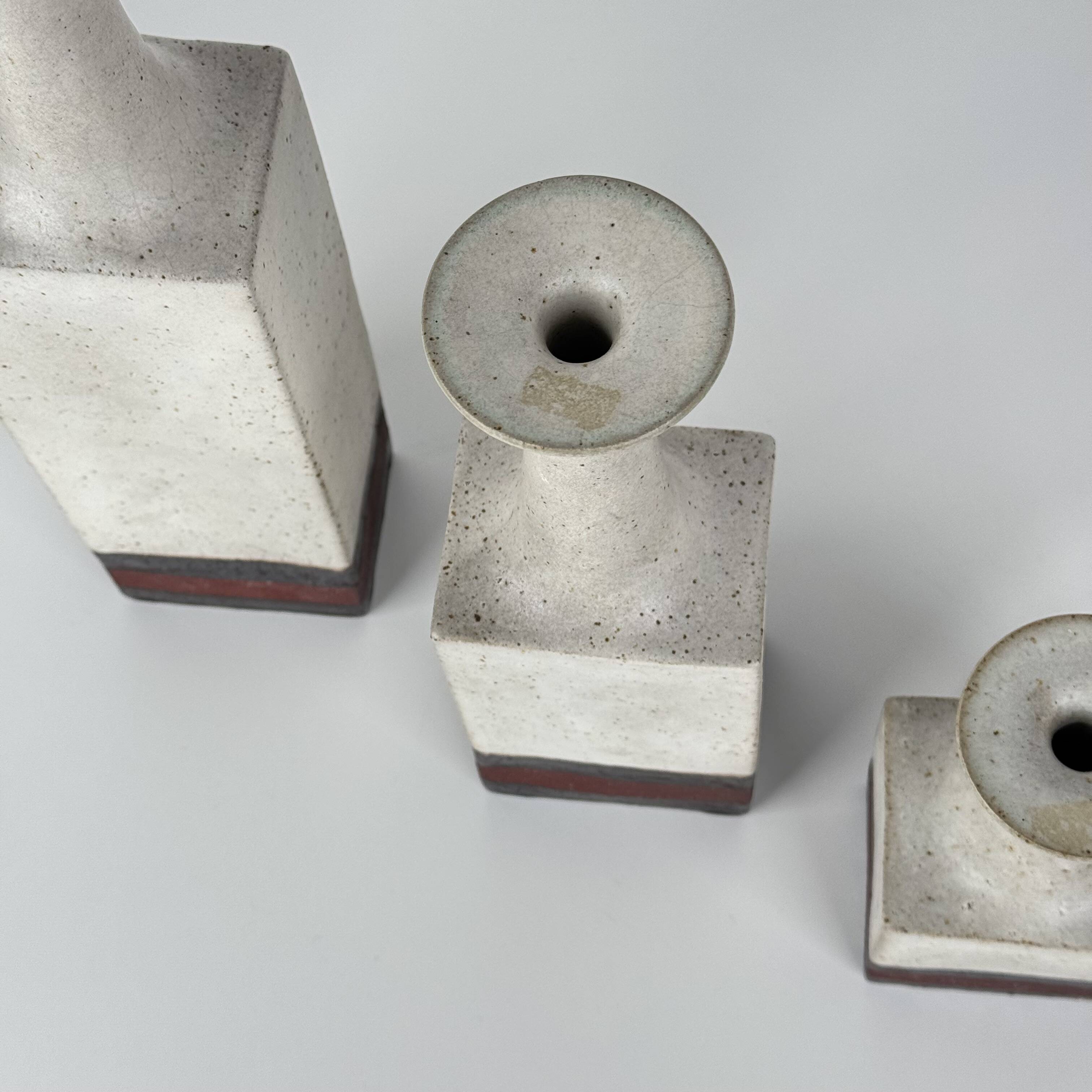 Rare Bruno Gambone Ceramic Monofiore Vase Trio, Italy – Mid-20th Century