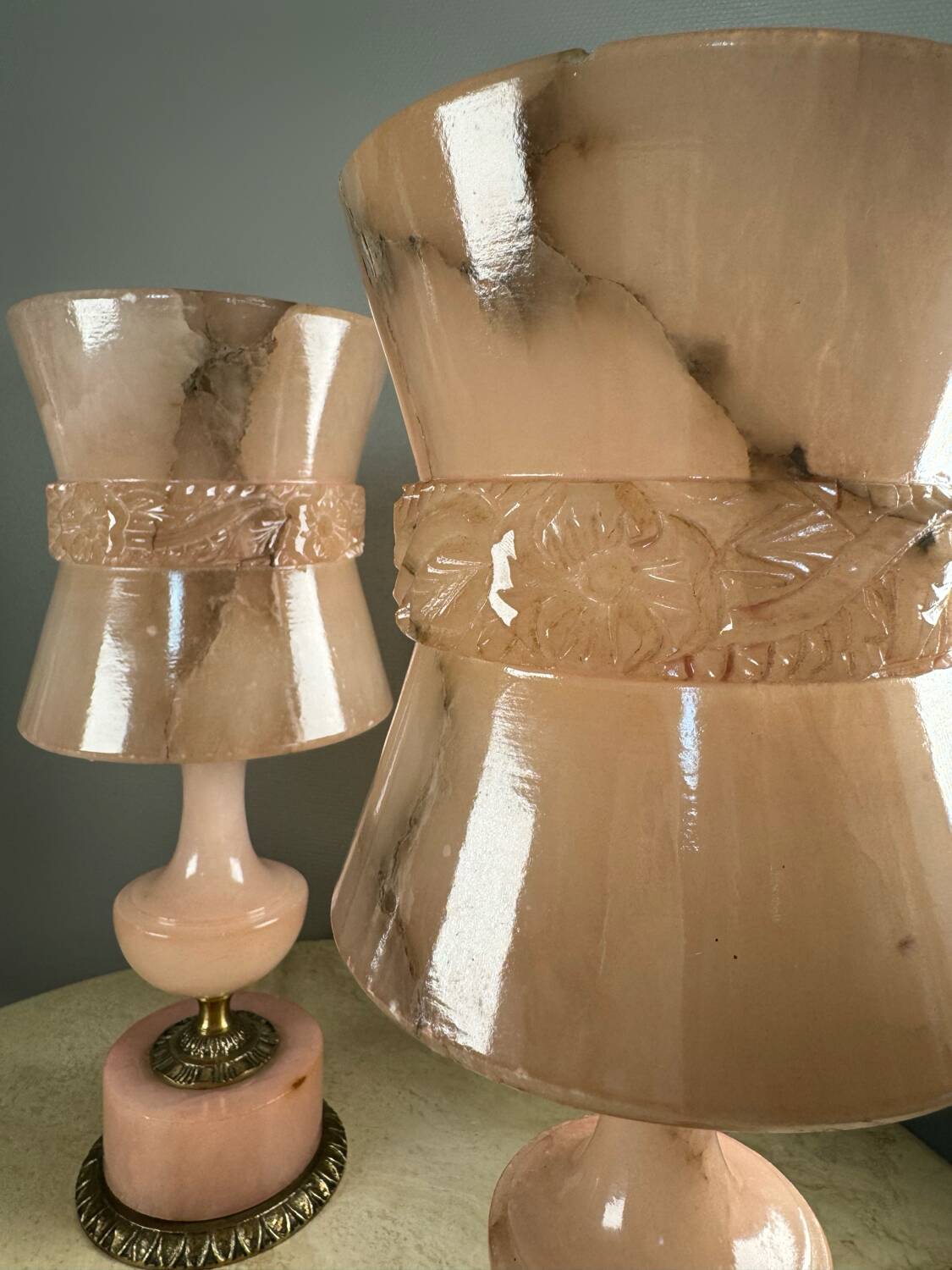 Lampes en albâtre rose années 60 (X2)