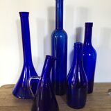 Series of five bottles / jars of cobalt blue apothecary