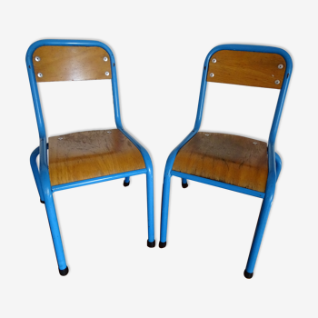 Paire de chaises d'écoliers bois et métal vintage 1960 - ecole maternelle