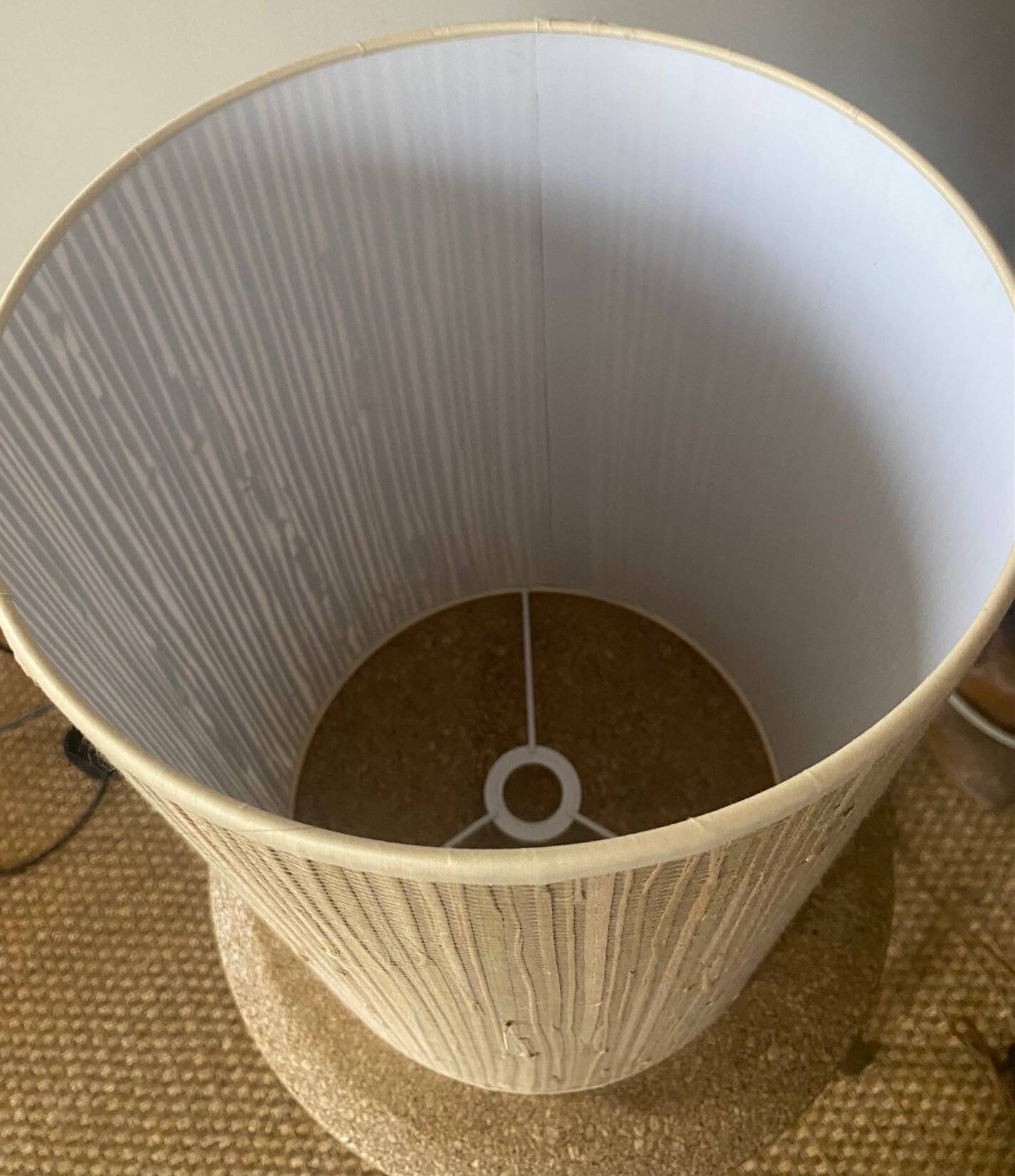 Solid wood lamp with handmade lampshade, 1970