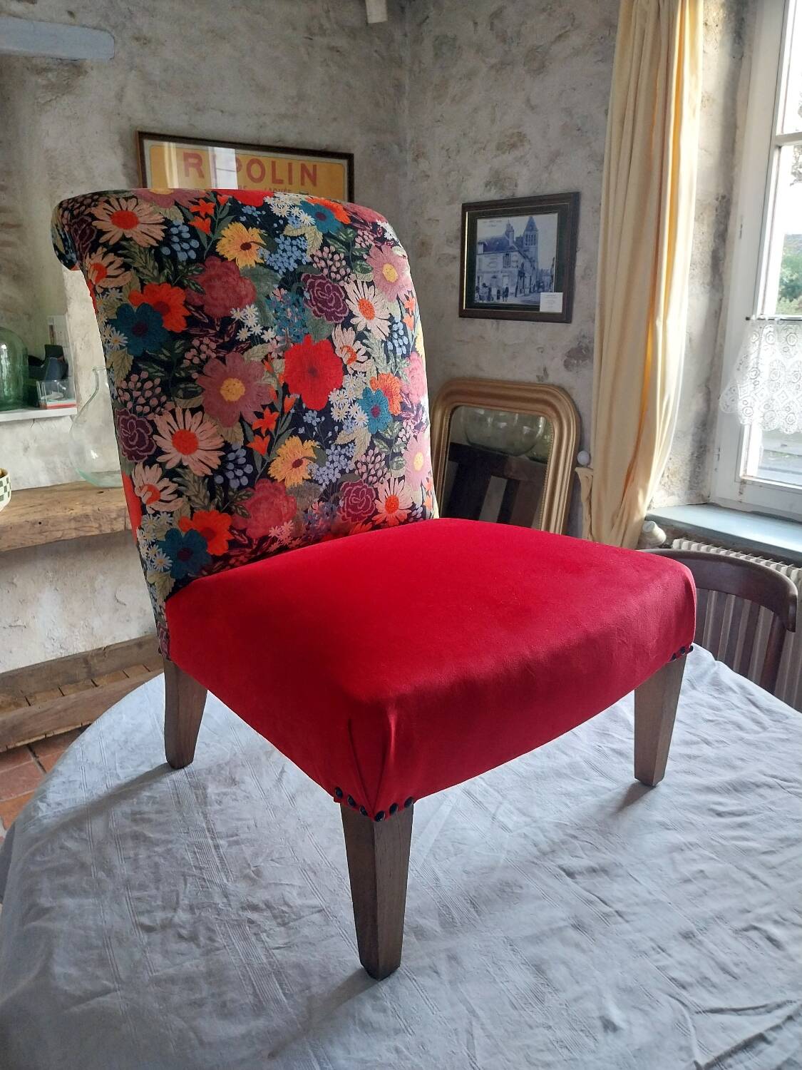 Velvet upholstered armchair