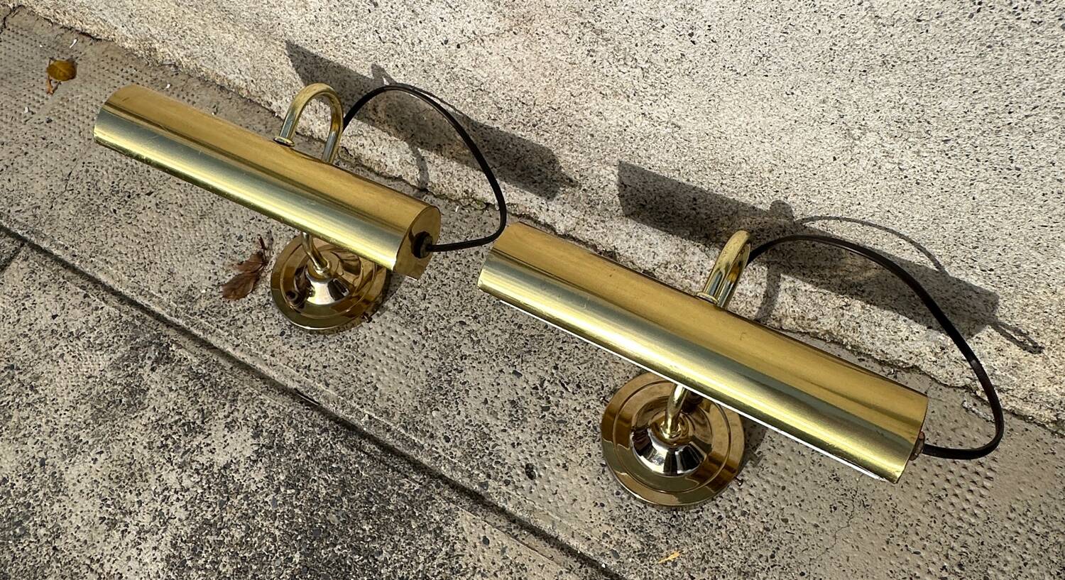 Pair of antique brass desk lamps, desk sconces.