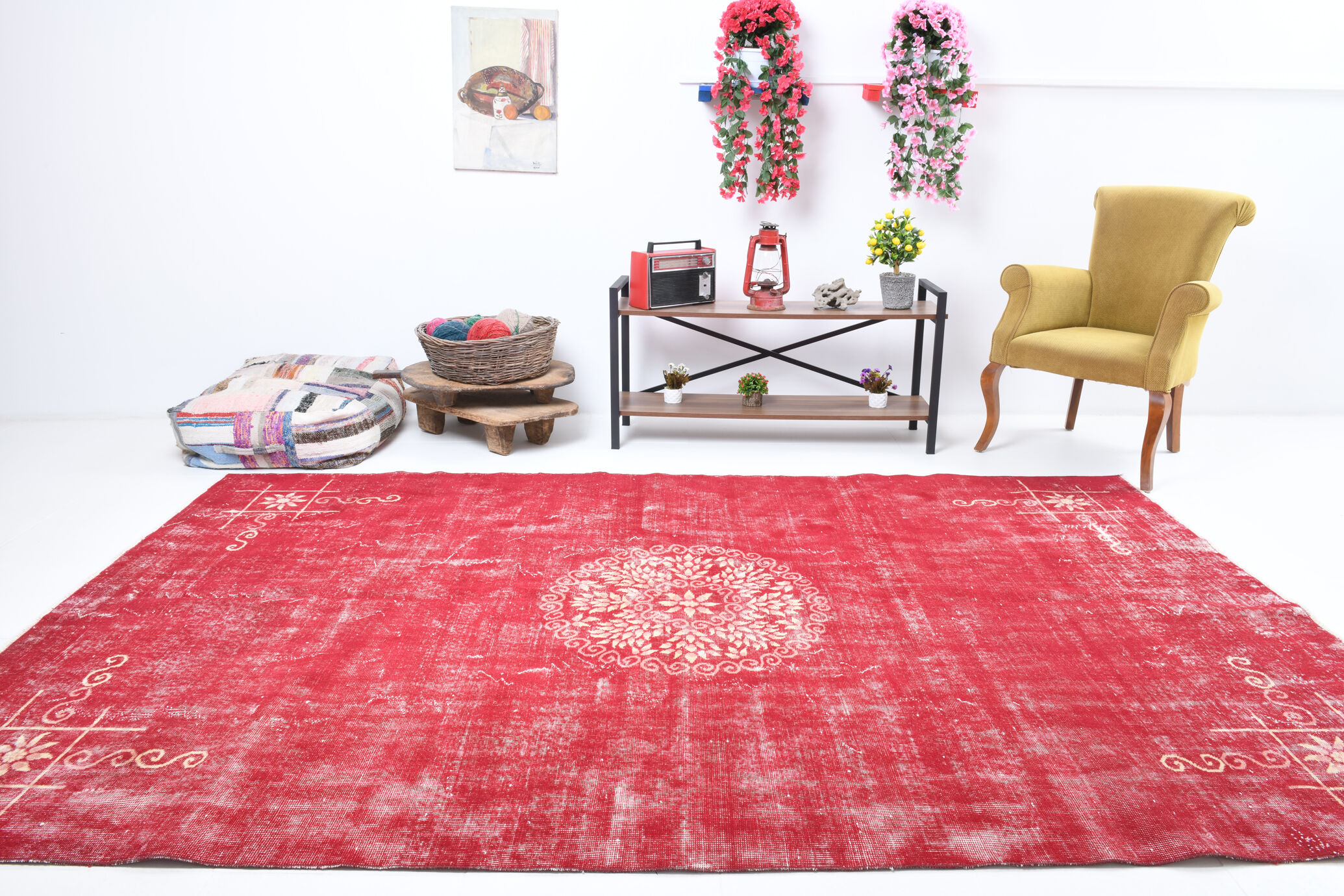 7x10 pale red large turkish rug, 203x310cm