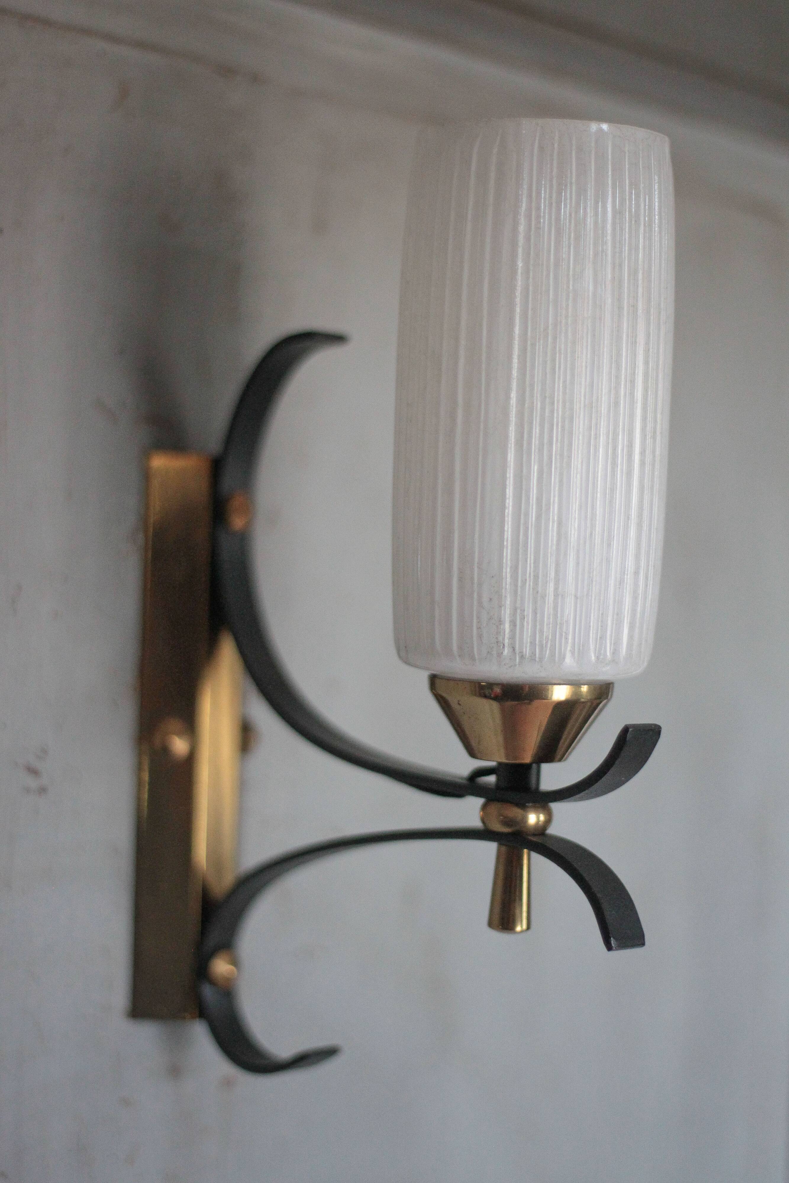 Vintage brass and iron wall light from the 1960s, Arlus.
