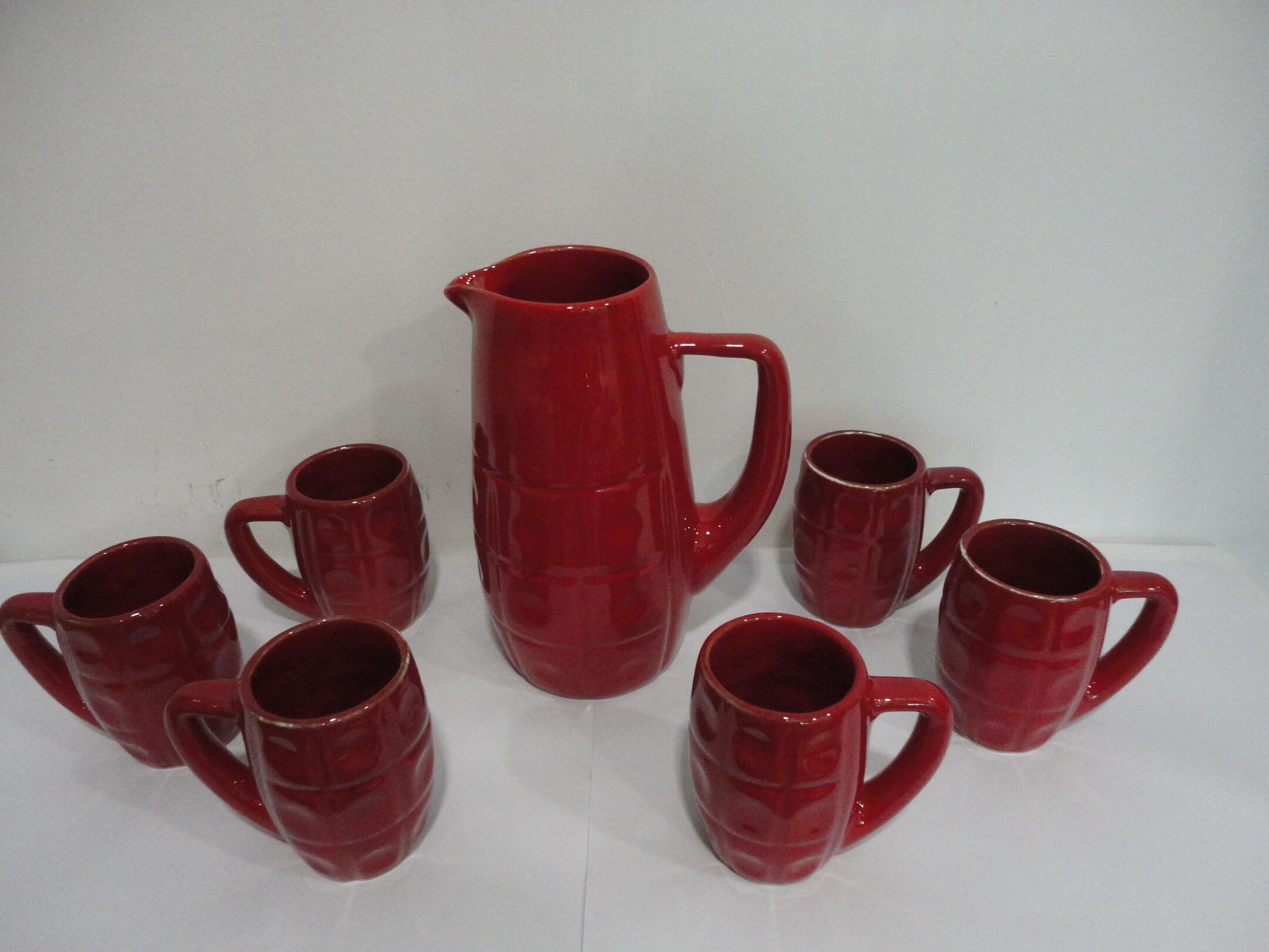 Vintage red ceramic lemonade set