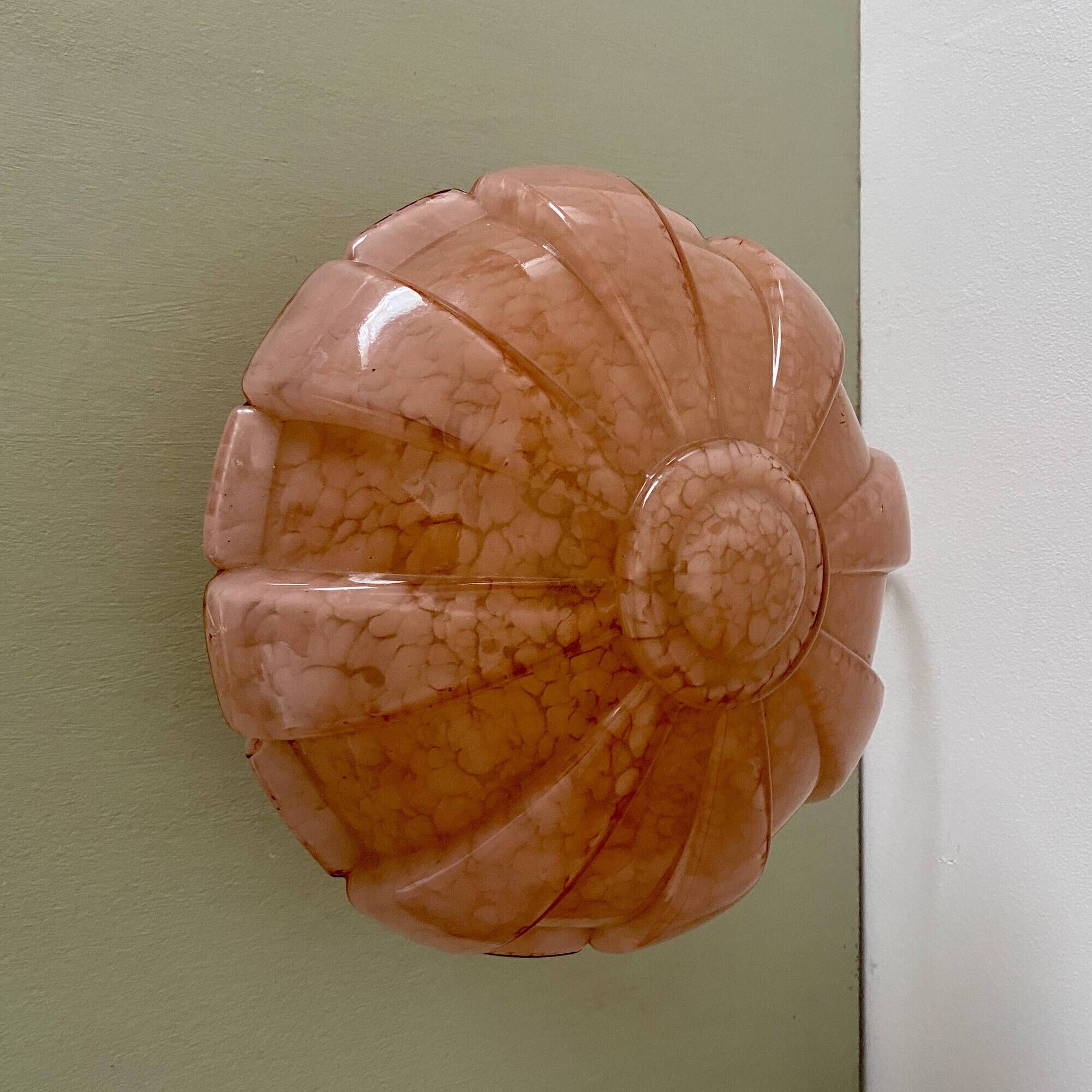 Vintage art deco globe wall or ceiling light in pink Clichy glass