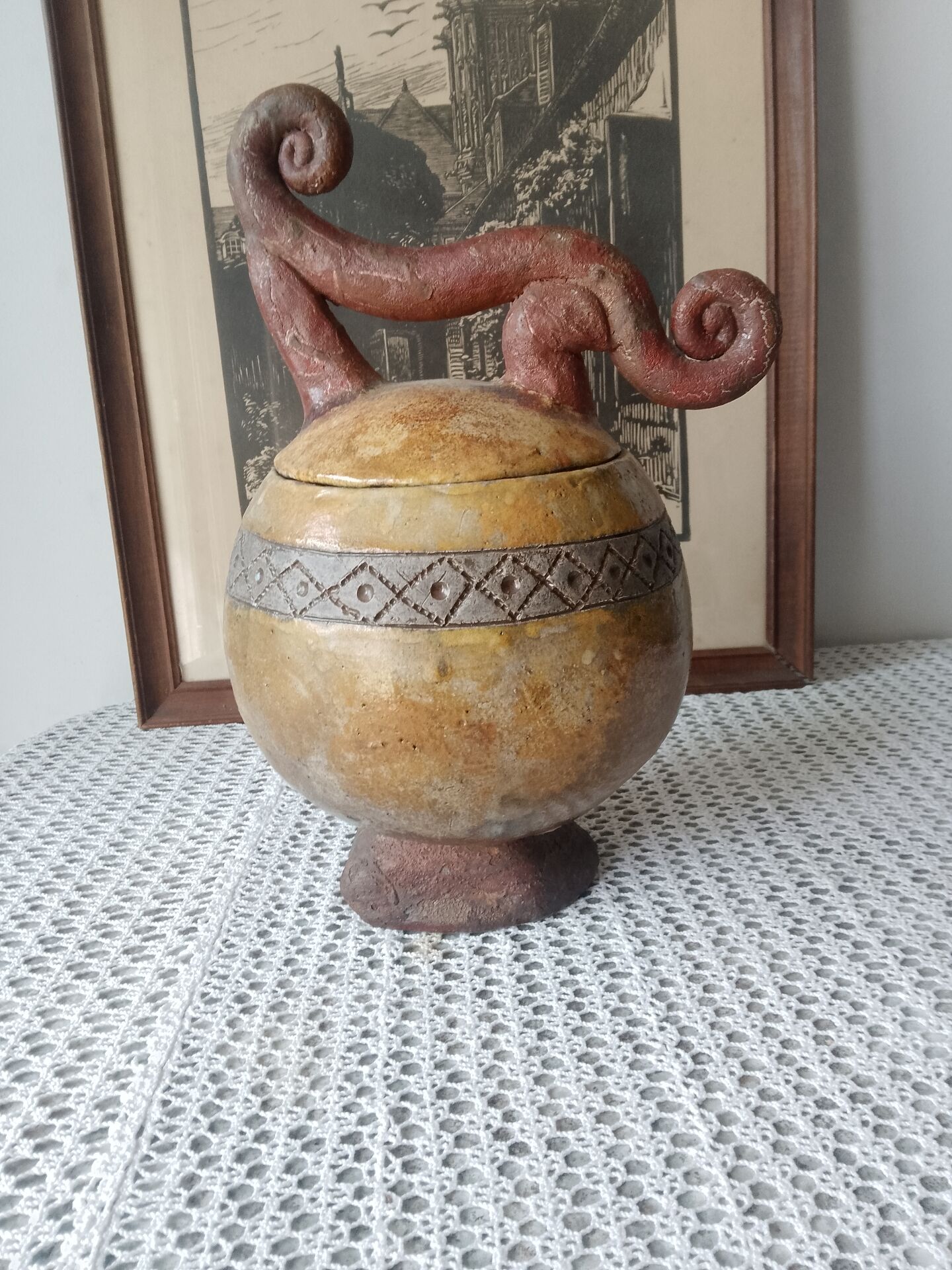 Art ceramic vase signed – Pre-Columbian style / Vallauris spirit