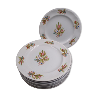 Set of 10 dessert plates in opaque earthenware of Lunéville - Flower decoration circa 1910-1920