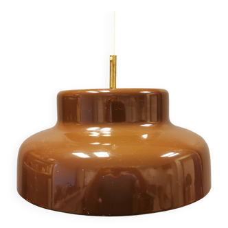 Large chocolate brown industrial-style hanging lamp, in lightweight metal.