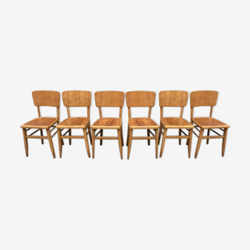 Série de 6 chaises bistrots en chêne Lutherma