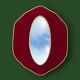 Oval wall mirror in burgundy velvet and brass – 1950s–1960s