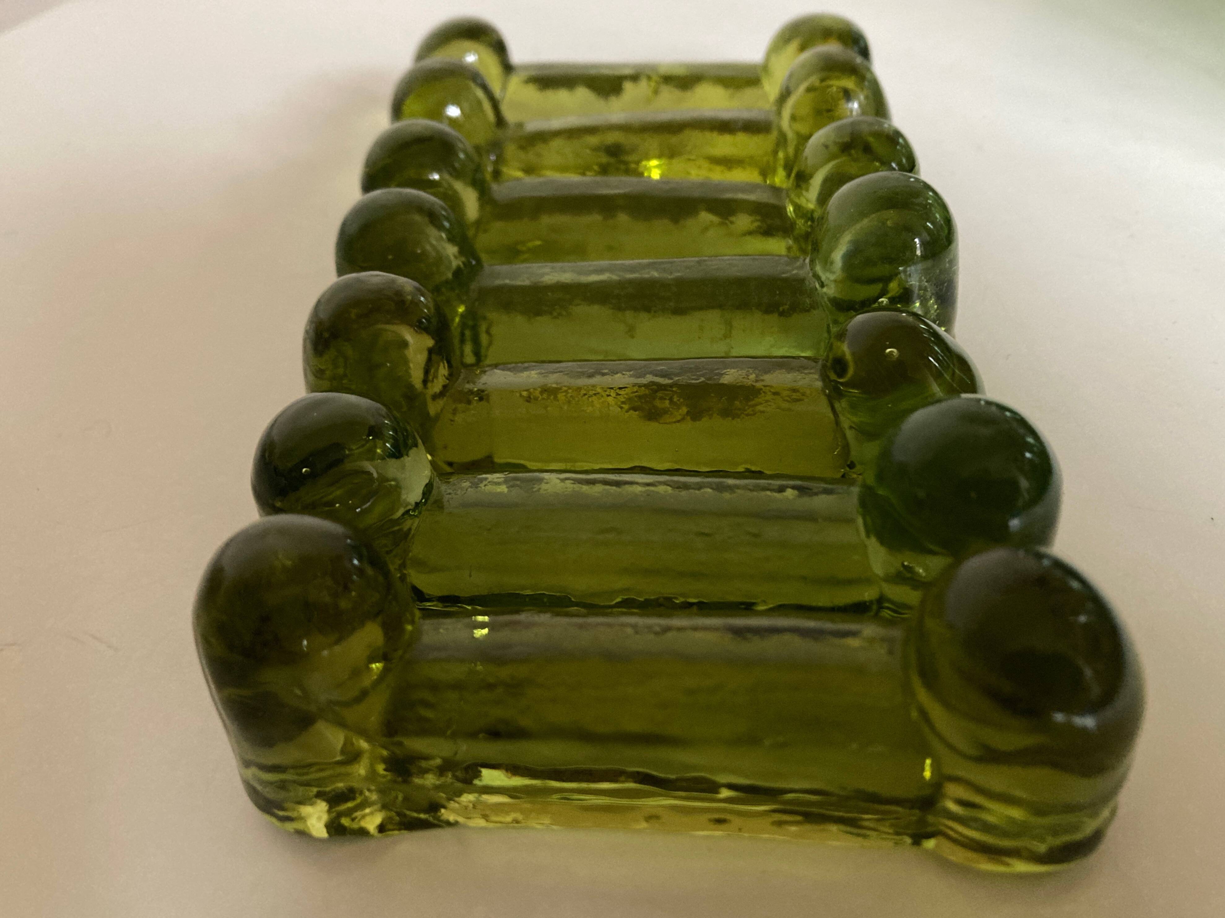 Set of 7 peridot green Biot glass knife holders 1970