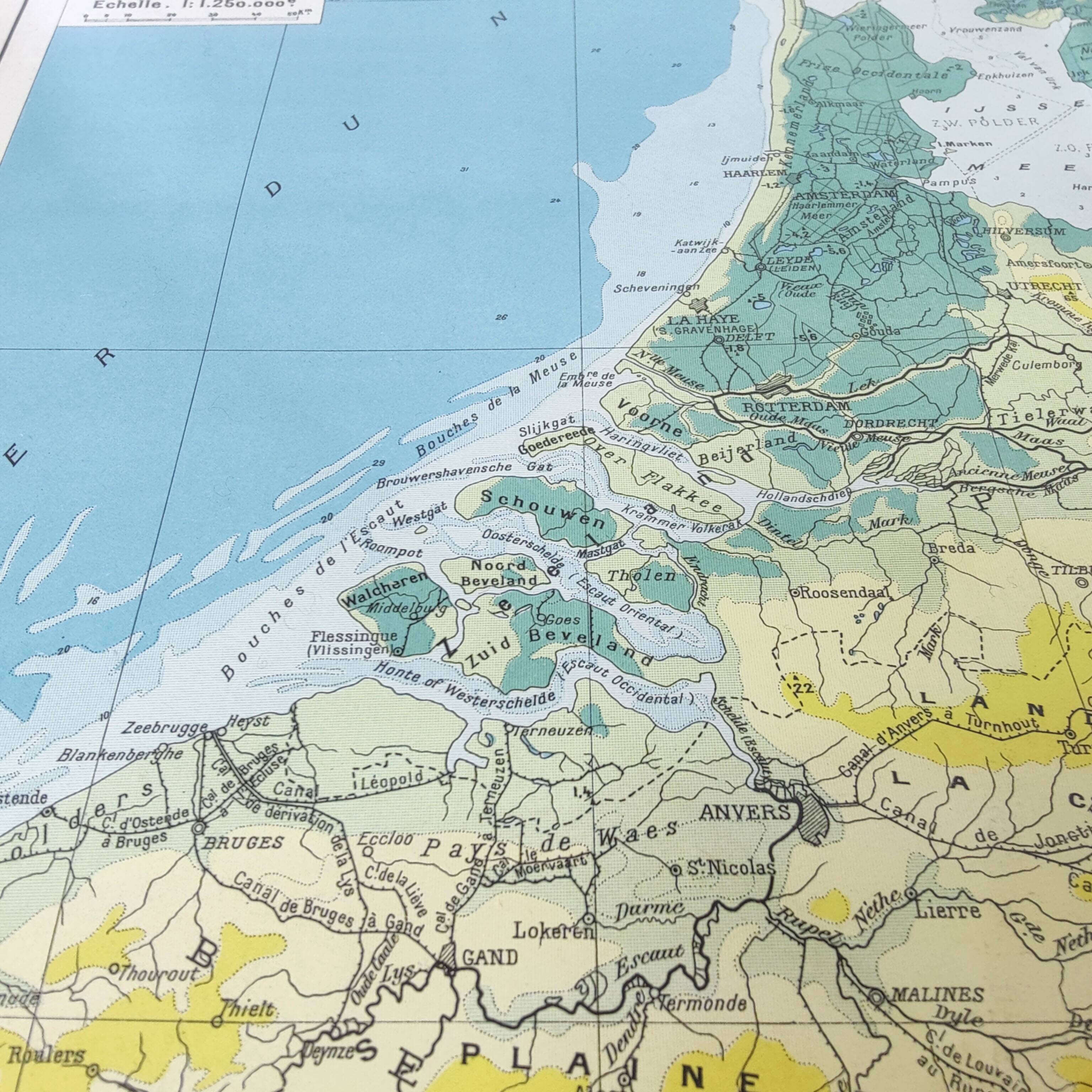 Vintage map of Netherlands Belgium Luxembourg 43x43cm from 1950
