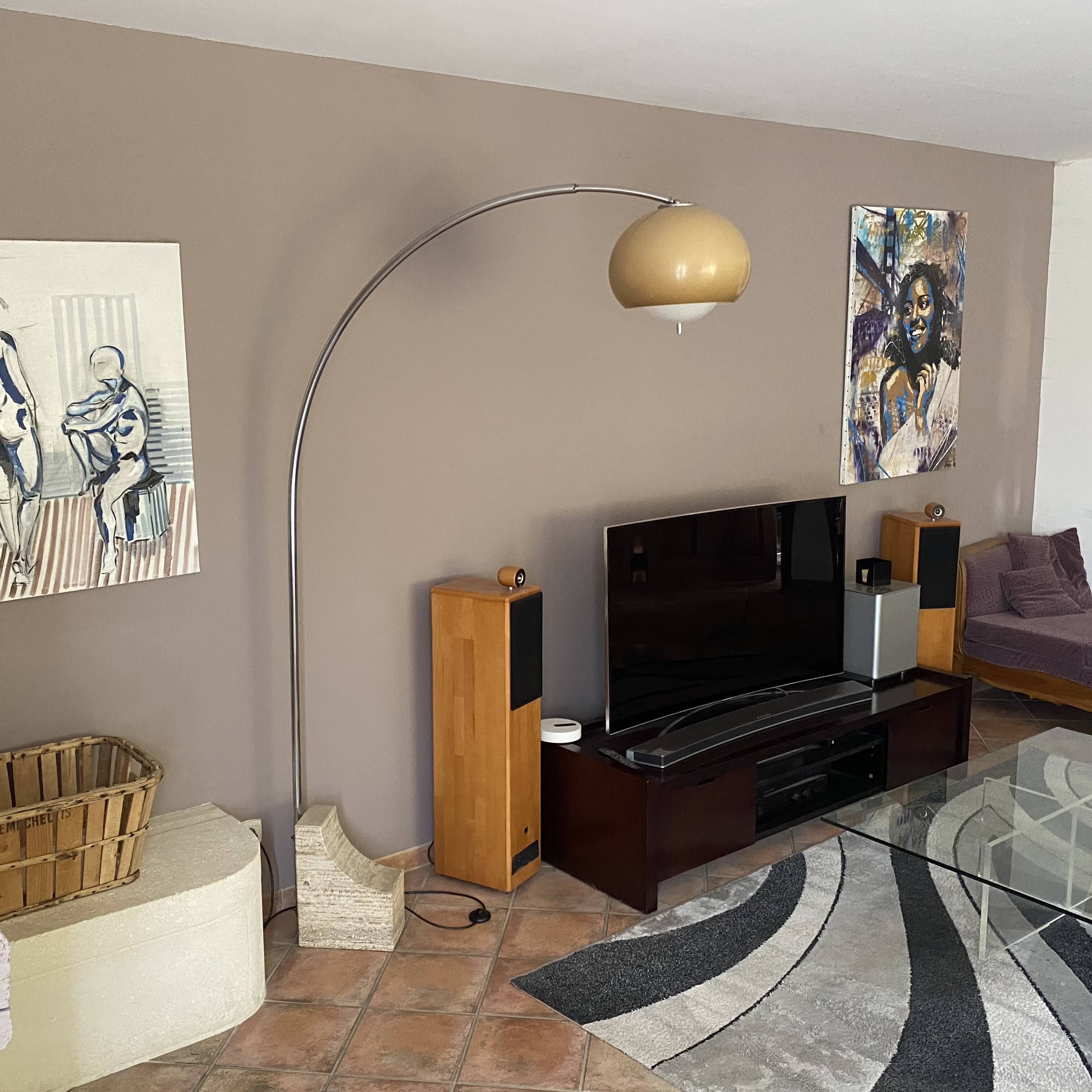 Arc floor lamp. 1970. Italy. Marble base.
