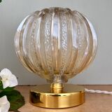 Vintage globe table lamp in half amber, half transparent molded glass