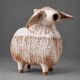 Ceramic sheep figure, sponge-glazed stoneware, Scandinavian mid-century.
