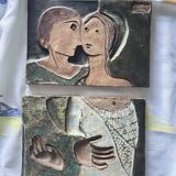 Modernist figurative wall tile in polychrome stoneware 1975