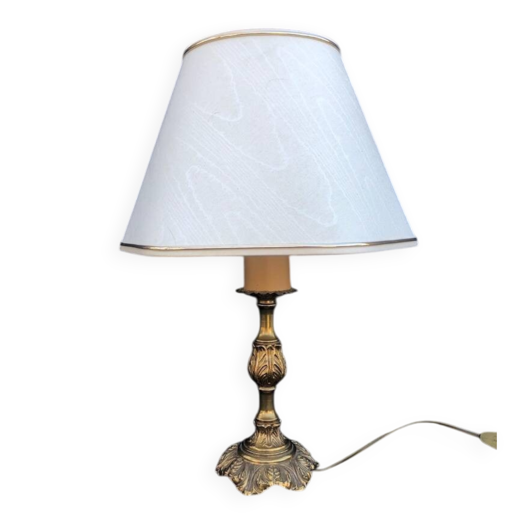French Louis XV Style Table Lamp: Cream Hexagon Shade, Gold Trim