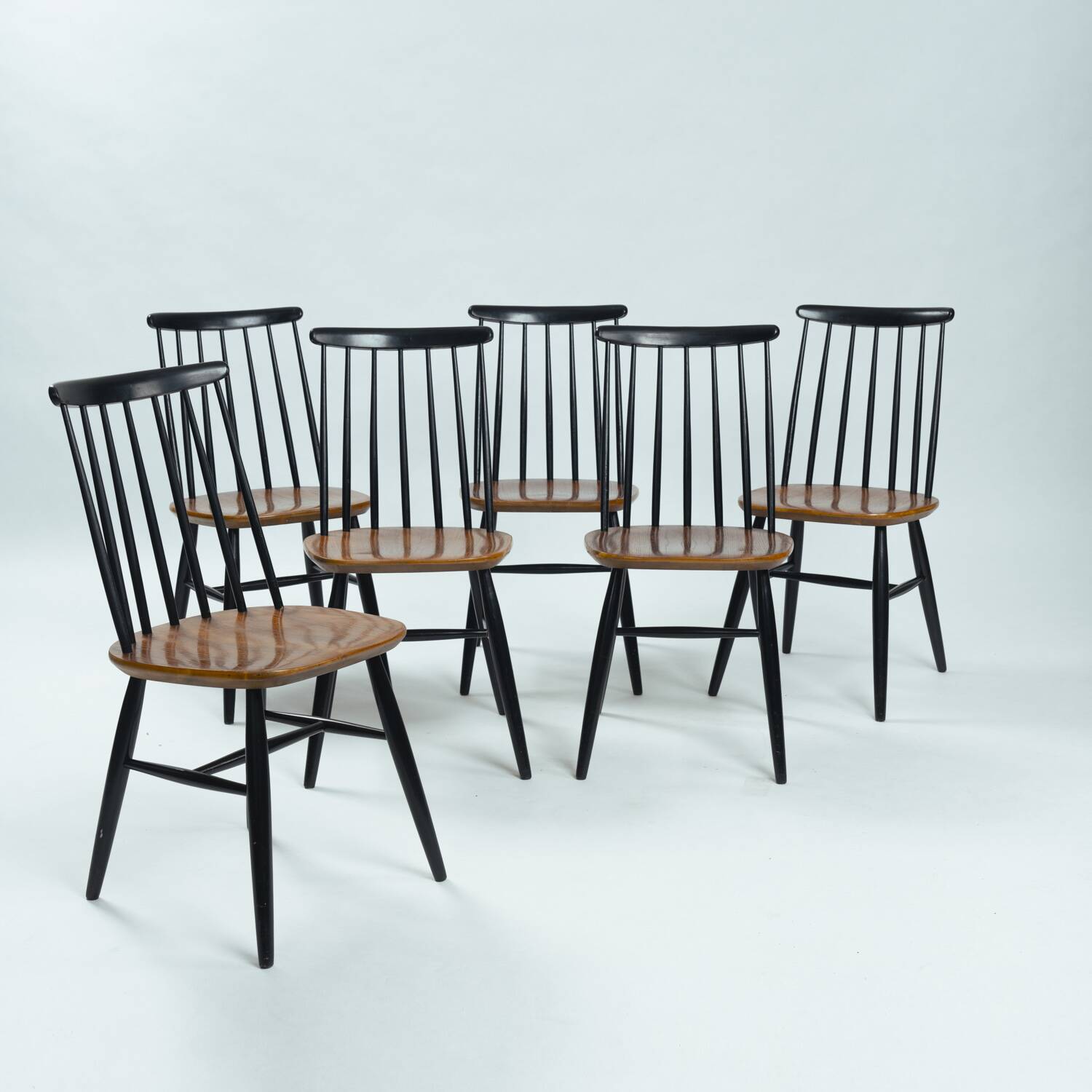 6 Tapiovaara Fanett style spindleback chairs, 1970s