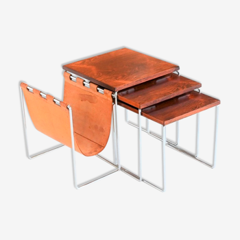 Rosewood and chrome nesting tables Netherlands 1960