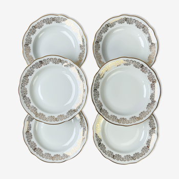 6 Hollow plates porcelain white gilded CHAUVIGNY LIMOGES