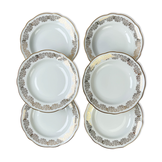 6 Assiettes creuses porcelaine blanche doré CHAUVIGNY LIMOGES