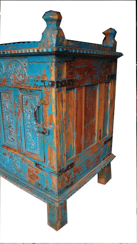 Damchaya blue chest original piece old teak with secrets