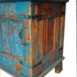 Damchaya blue chest original piece old teak with secrets