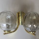 Paire d'appliques vintage doubles en laiton et verre, 1970