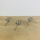 3 vintage stainless steel spring egg cups
