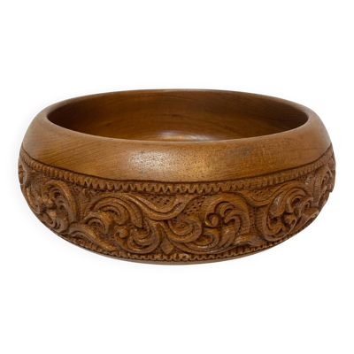 Polynésie, grande coupe ou saladier en bois sculpté vers 1970