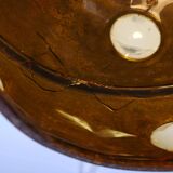 Large, globular brutalist hanging lamp in copper / glass by Peill & Putzler