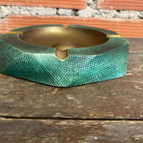 Vintage Green Metal Octagonal Ashtray + Brass