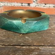 Vintage Green Metal Octagonal Ashtray + Brass
