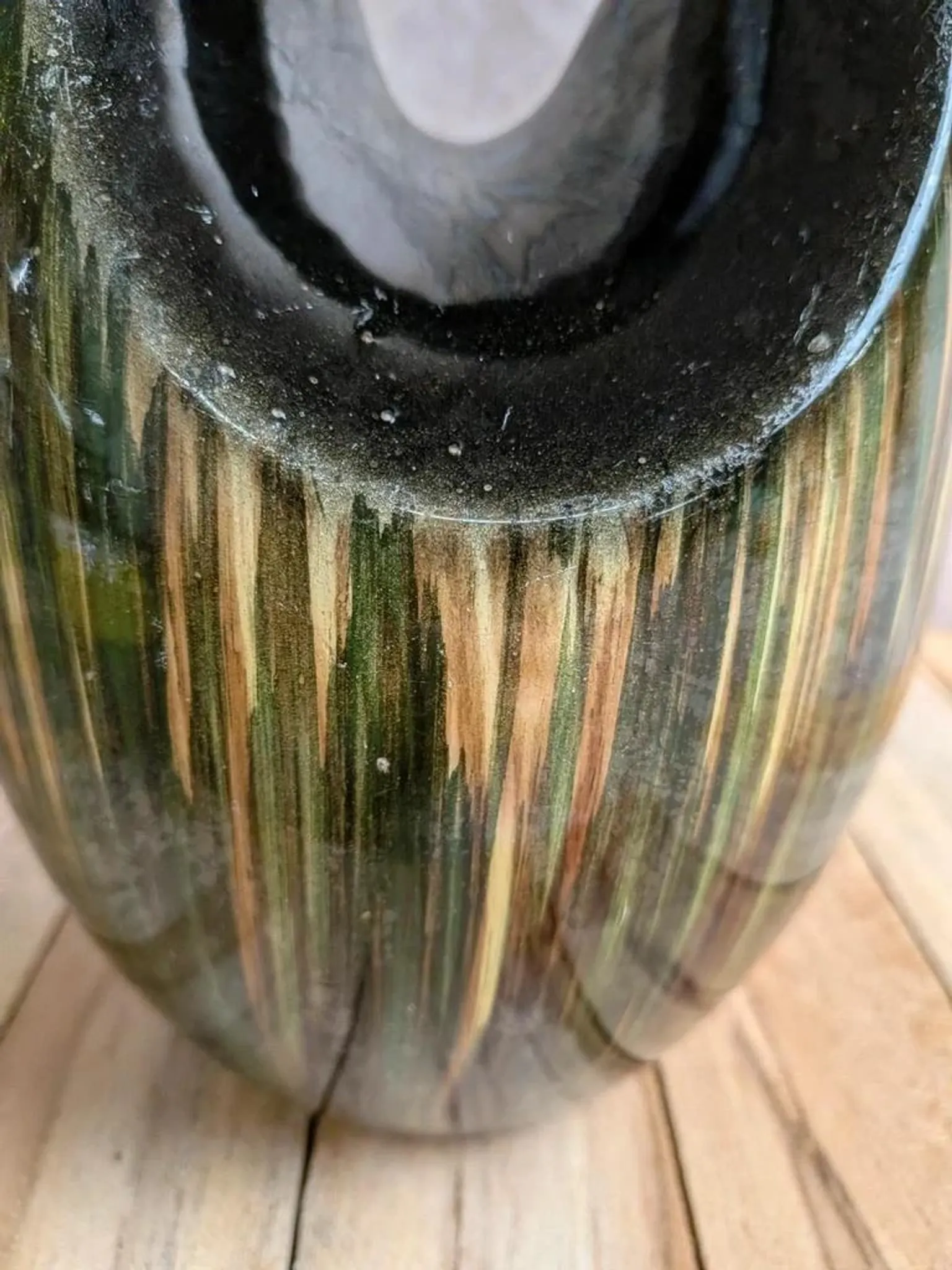 Large Saint-Clément pitcher vase – Green glazed ceramic – Vintage