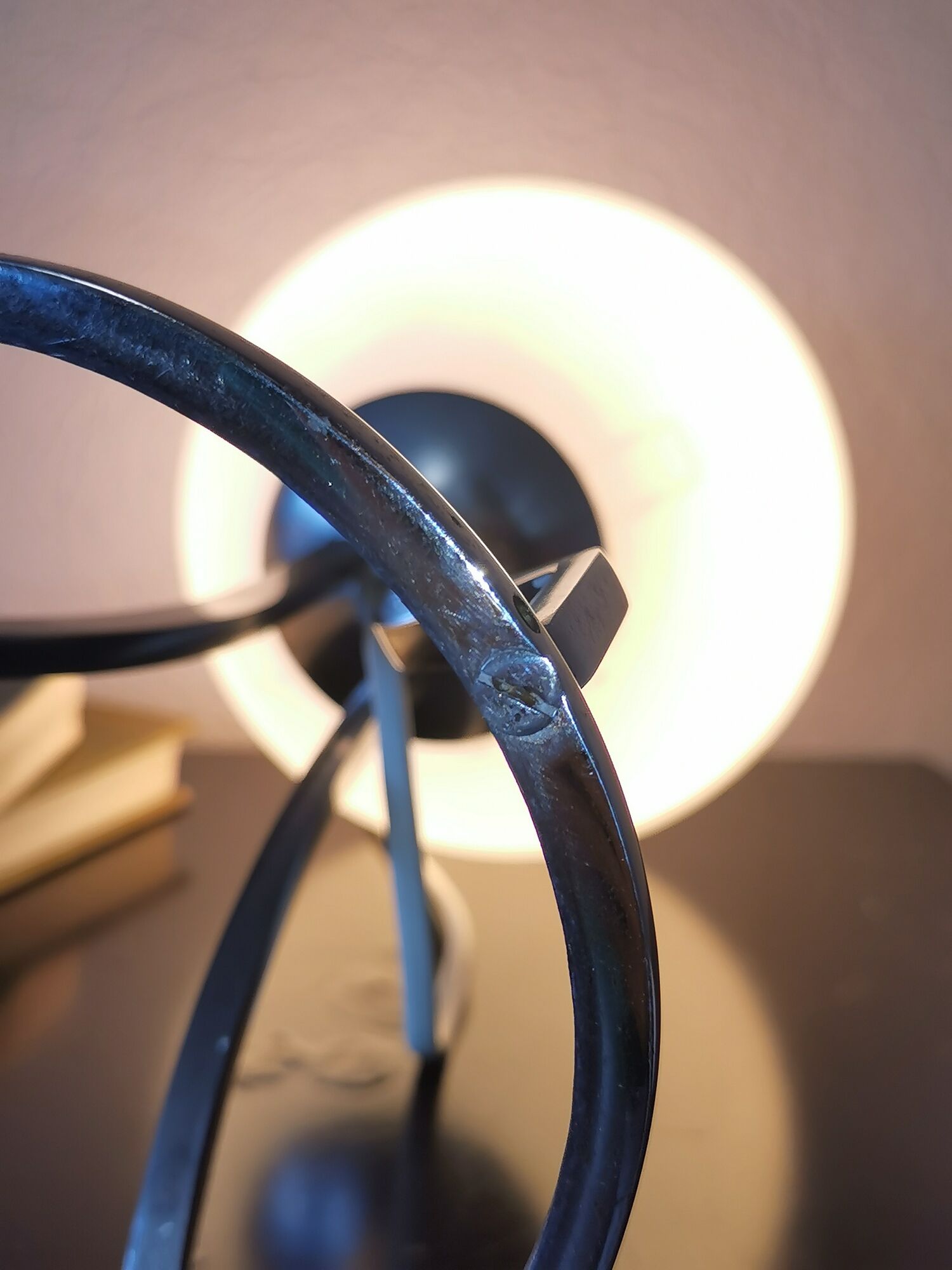 Lamp sphere of frosted glass, chrome steel, art deco, 1950